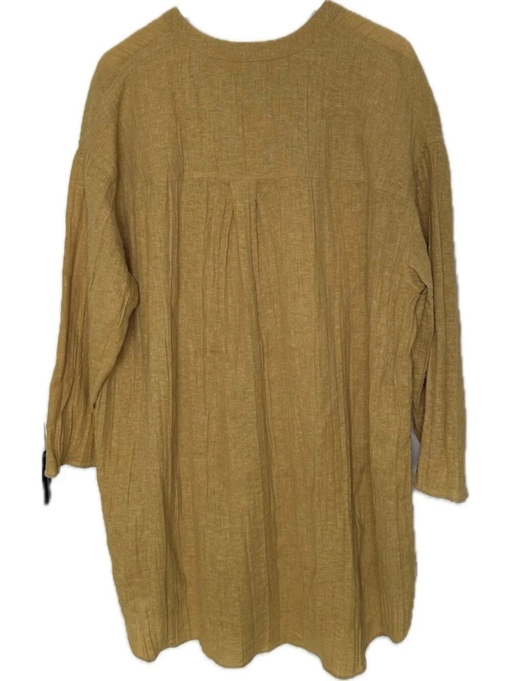 ZARA PLEATED LINEN BLEND TUNIC DRESS ZW COLLECTION Boho Mustard Yellow XS